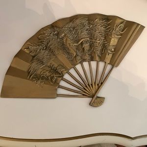 Vintage Brass Asian Fan with intricate design